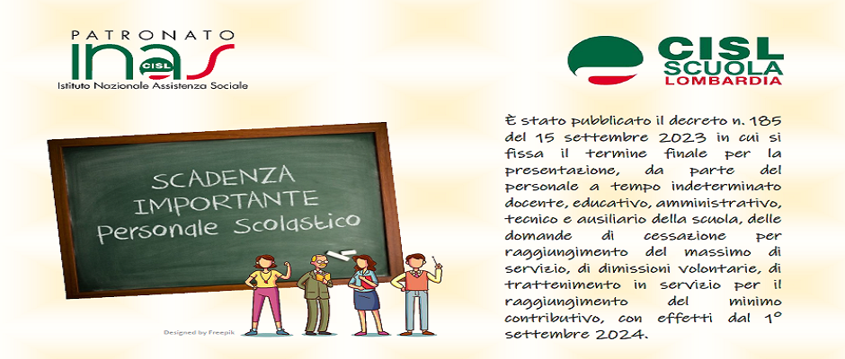 Collocamento in pensione dal 1° settembre 2024, domande entro il 23 ottobre 2023